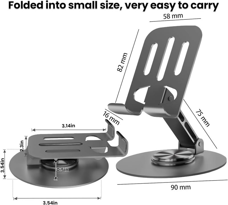 Lusosh Universal Metal Cell Phone Stand, Multi-Angel Adjustable 360° Rotation Non-Slip Metal Phone Stand Compatible with iPhone 17 16 Pro Max and All Smartphones (Grey) - Image 3